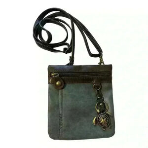 Chala Blue & Brown Vegan Leather Crossbody Bag with Sea Turtle Key Chain